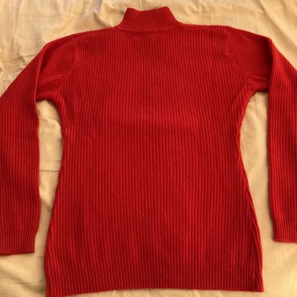 Women’s Ribbed Wool Blend Red Sweater with Black & Rhinestone 1/4 Zipper. Size S - Picture 3 of 6